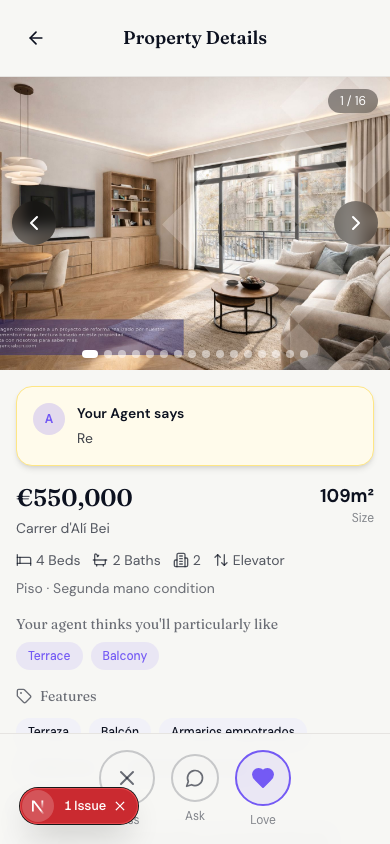 Client portal property review view with feedback options