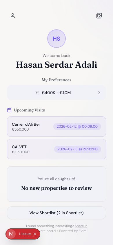 Client portal welcome screen with agent branding